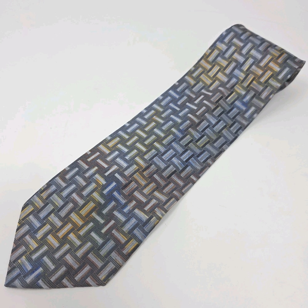 Ermenegildo Zegna Work Tie Mens Blue Geometric Silk Woven Classic